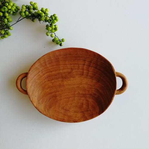 木の持ち手つき皿 サクラ材 手彫り